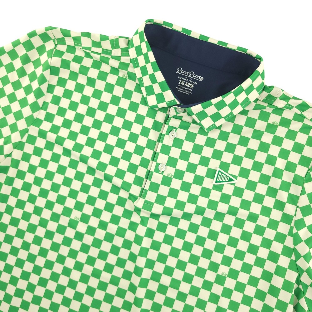 Good Good Polo Shirt Mens 2XL Green Checkered Golf Performance Stretch Top
